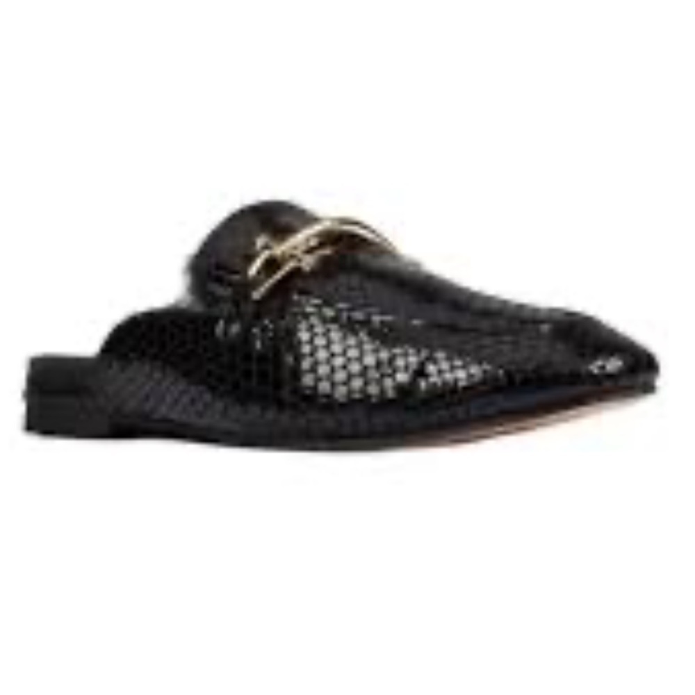 Clark's black moc leather mules fur inside size 9